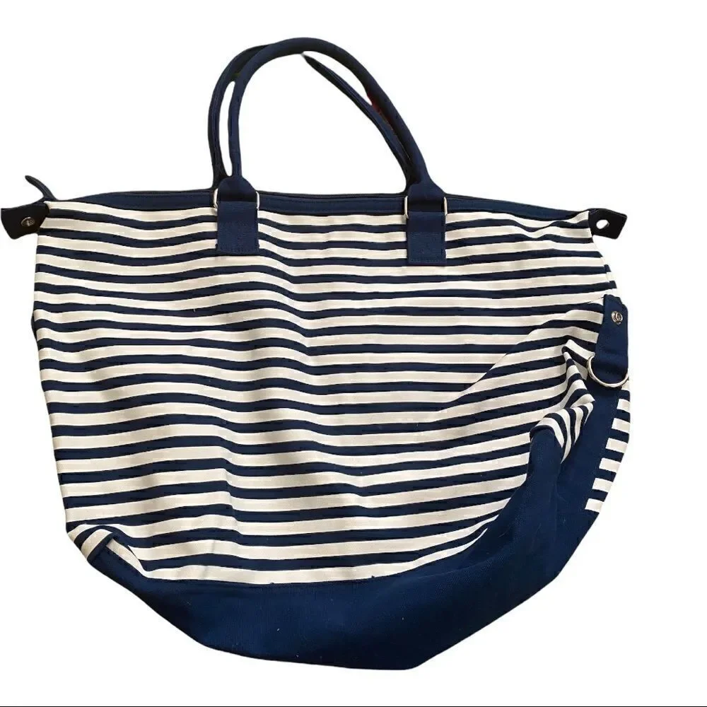Sea World Duffle Tote Bag Navy Blue White Striped Shamoo